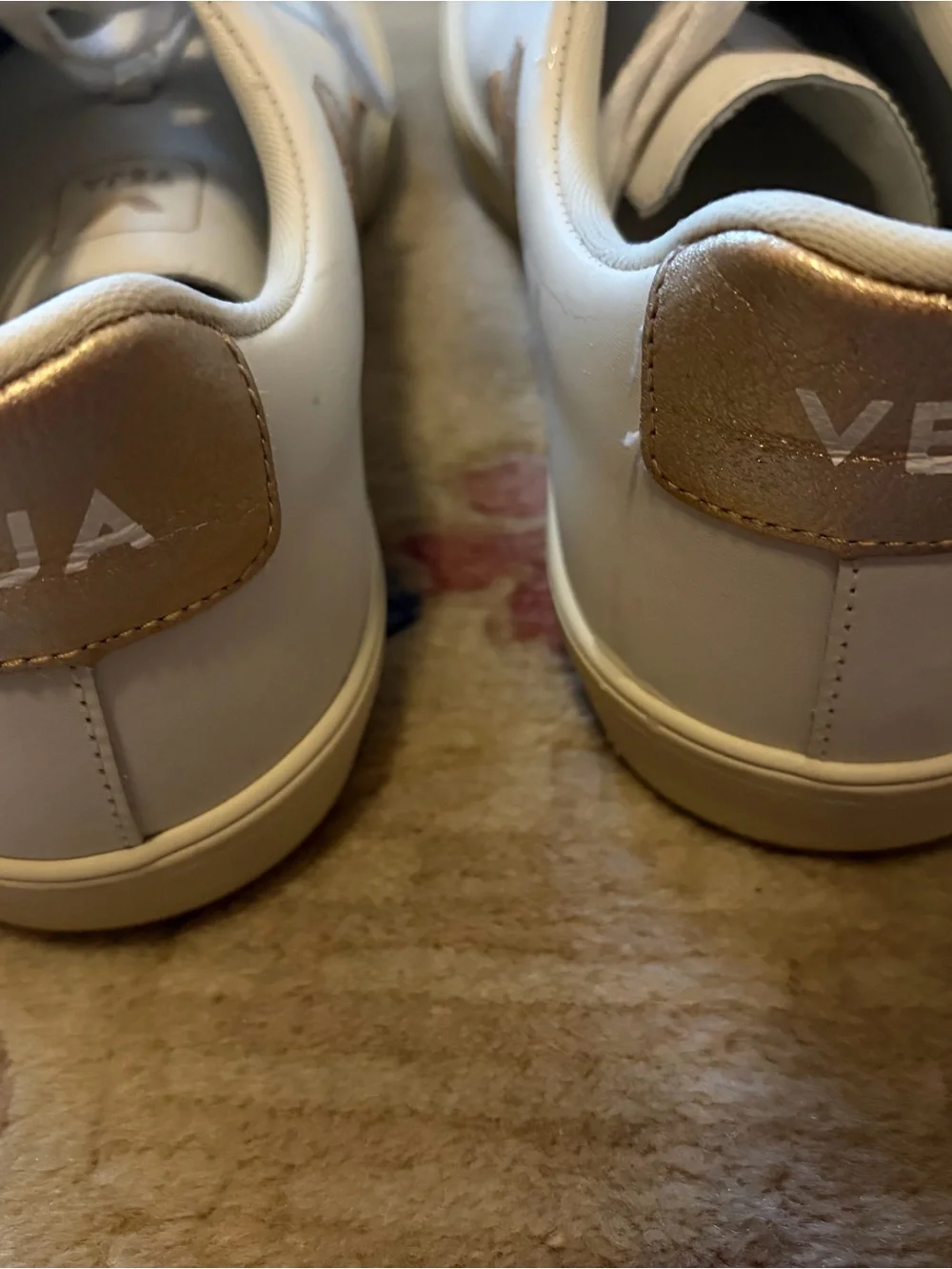 Veja White Leather Sneakers with Gold V Detail size 9 - Picture 4 of 4